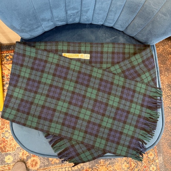 Vintage Pendleton Scarf Plaid USA Made  60" x 120" Blue Green - Picture 1 of 3